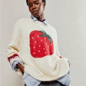 Free People Fuzzy Strawberry Oversized Sweater Size XS
